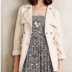 Sanctuary Cream Coquette Preppy Linen Double Breasted Trench Coat Jacket Size S